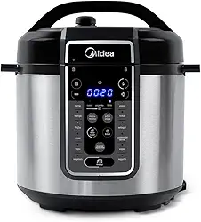 Midea Panela de Pressão Elétrica 6L com 12 receitas pré-programadas, 3 níveis de pressão e display digital, silenciosa e segura com 10 recursos de segurança, 220V