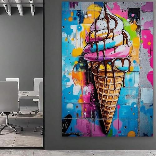 Toile cône de glace vanille graffiti pour une décoration murale de salon moderne - 2