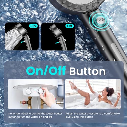Image of PWERAN Filtered Shower Head with Handheld, High Pressure Water Flow and Multiple Spray Modes Shower Head with Filter, Power Wash for Hard Water, Head Shower with ON /OFF Switch for Bath