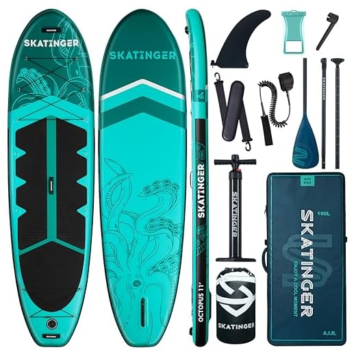 Skatinger 11'x34'' Extra Wide Inflatable Paddle Board, Up to 420lbs Stand-up Paddle Boards for Adults, Stable SUP for 2 People/Family, 3-PCS Paddle, Shoulder Strap, US Fin
