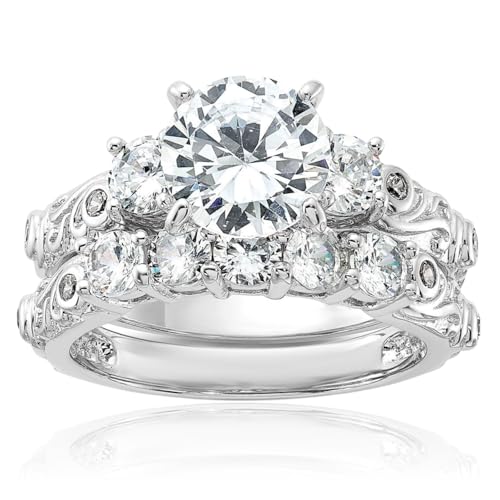 IceCarats 925 Sterling Silver Cubic Zirconia CZ Wedding Band Engagement Ring Bridal Jewelry Set