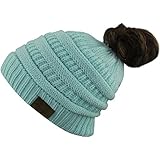 [ミナコライフ] ビーニー テール 柔らかい 伸ばされるケーブル ニット取り散らかしたパン 高いポニーテール ビーニー帽 (ミント)