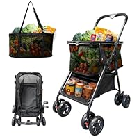 Multifunctional Folding Shopping Cart (80 lbs), Detachable Baskets & 360°Swivel Wheels, Ultra-Light Frame, Portable Collapsible Hand Cart 40 Gallon Large Capacity for Groceries, Laundry, Camping