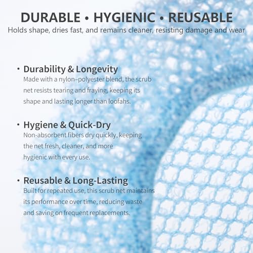 Image of Silicone Body Scrubber & Scrub Nets, BEAUTAIL 4 Pack - Rich Foam and Exfoliation with Gentle Brush or Firmer Net Options - Hygienic, Durable, Easy to Clean - 2 Brushes (Black+Blue), 2 Nets (Gray+Blue)