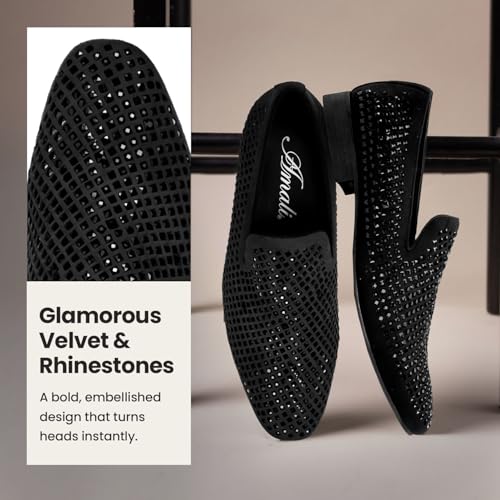 Image of Amali Men's Embellished Velvet Tuxedo Loafers, Smoking Slippers