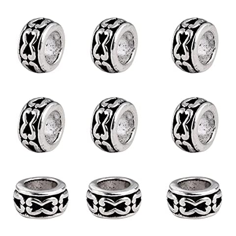 KISSITTY 100-Piece Tibetan Antique Silver European Large Hole Rondelle Spacer Beads 7mm with 3.5mm Hole for DIY Jewelry Craft Making Cover