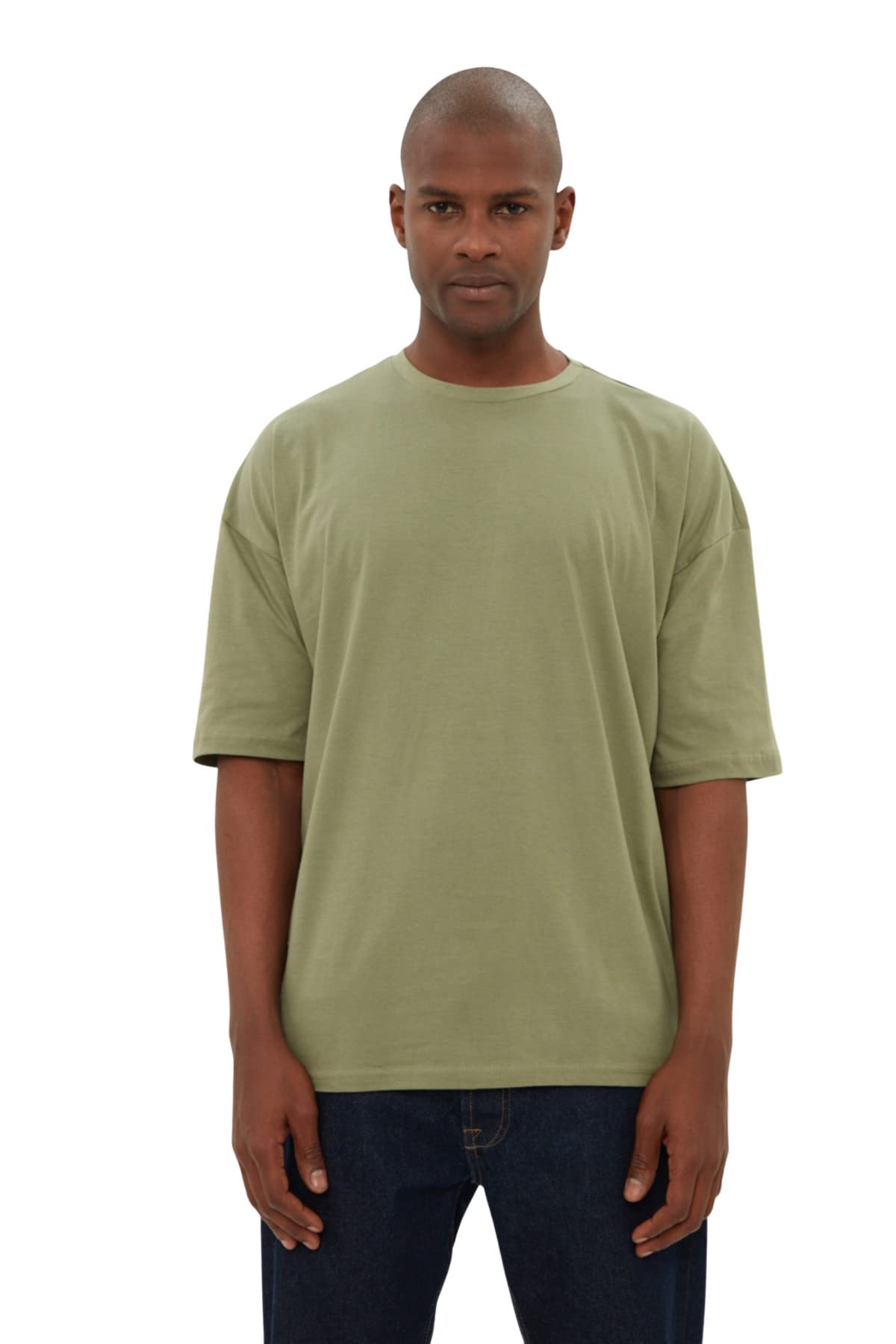 TrendyolRed Men's Basic 100% Cotton Crew Neck Oversize Short Sleeved T-Shirt
