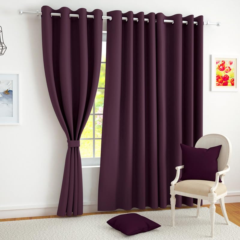 Story@Home Customisable Blackout Curtains 4 to 9 Feet Long Room Darkening, Noise Reducing, Window,Door, Long Door Curtain Plain,Purple, 100% Opacity