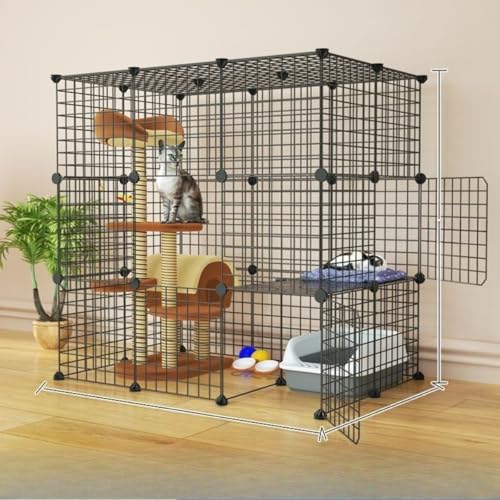 Figoday 猫ケージ 大型 3列3段2行 室内用 キャットケージ 多頭飼い対応 組立簡単 大空間 猫ハウス 大型猫対応 おしゃれ ペット 通気性 折りたたみ可能 お手入れ簡単 室内飼い用 ペット用品 (ケージ + 設置ツール + トイレボックス + 猫