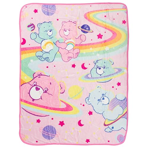 Image of Silver Buffalo Care Bears Rainbow Cosmic Space Featuring Cheer Bear and Wish Bear 45" x 60" Fleece Throw, Soft and Cozy Blanket, 250 GSM