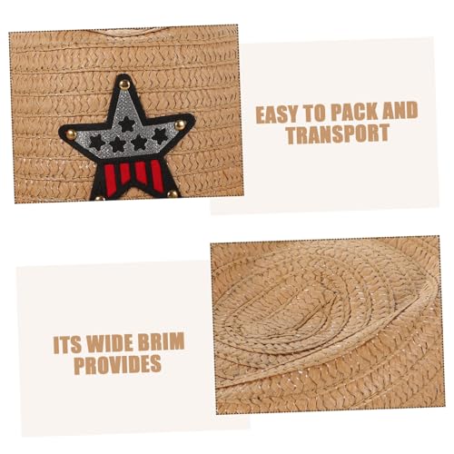 Beaupretty Children's Straw Cowboy Hat for Boys and Girls UV Protection Wide Brim Beach Hat Outdoor Activities Khaki2