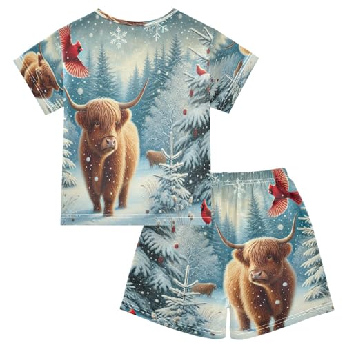 Highland Cow Birds Winter Pajama Set Short Sleeve Nightwear Soft Clothes Set Summer Pajamas Cotton 5Y2