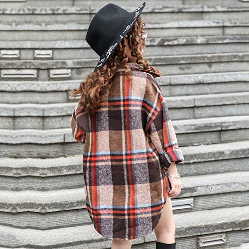 Girls Casual Long Sleeve Plaid Shirt Kids Toddler Retro Oversized Flannel Button Down Dovetail Blouse Top3
