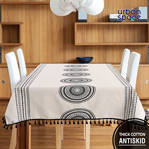 Image of Urban Space 100% Cotton Square Dining Table Cover, Printed Anti Skid Table Cloth for Dining /Center Table, for Upto 4 ft x 4 ft Table (Size - 48 inch x 48 inch - Square, Trellis Black)