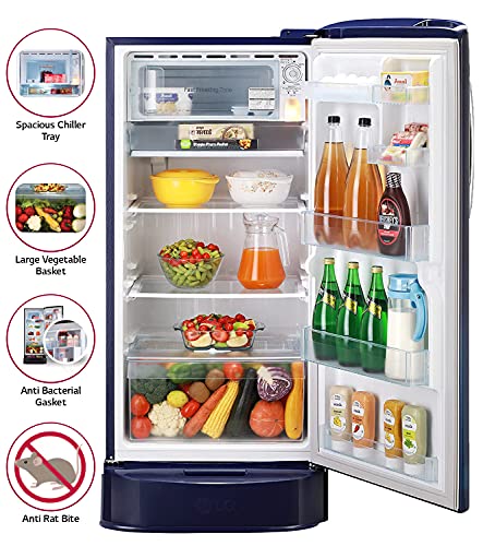 Image of LG 205 L 4 Star Inverter Direct-Cool Single Door Refrigerator Appliance (GL-D221ABCY, Blue Charm, Base Stand with Drawer, Gross Volume-215 Ltr.)