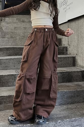 AOWKULAE Girls Drawstring Crago Pants Casual Wide Leg High Waist Pants Kids 5-15 Years3