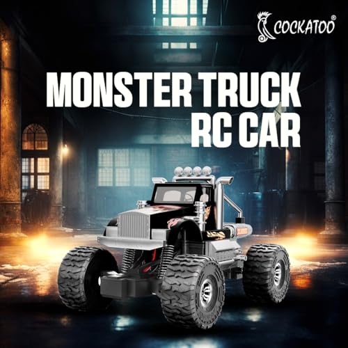 Image of Cockatoo Kids Monster Truck Remote Control Car Toy for Kids, RC Car 2WD, 2.4GHz Remote, Smooth Suspension, 10-15 km /h Speed, 1200mAh Rechargeable Battery, Racing Car, Indoor & Outdoor, Ages 4+, Black