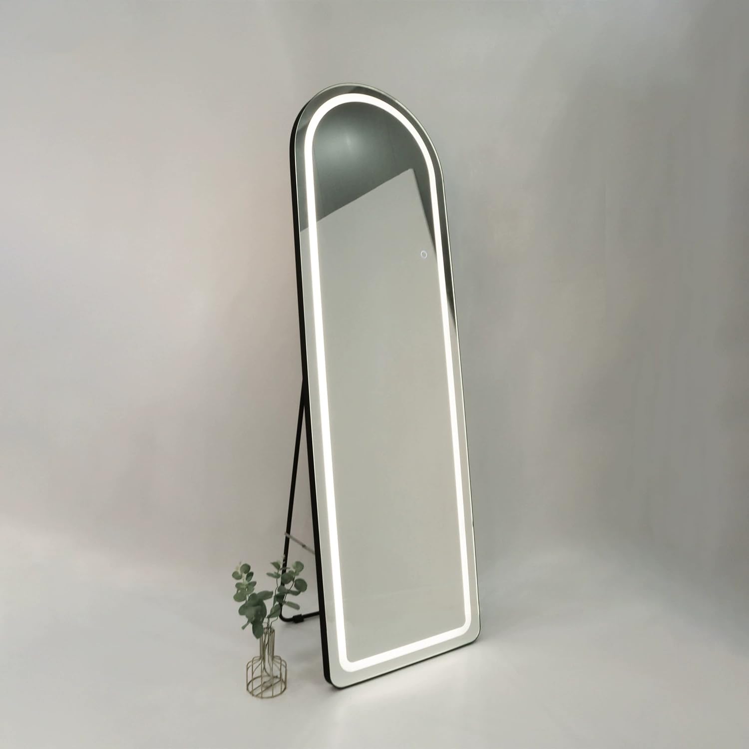 LED Full Length Mirror Aluminum Alloy Frame Large Standing Dressing Floor Mirror with Lights, 3 Color Modes Hanging Leaning Against Wall (LED BLACK 50 * 160CM)