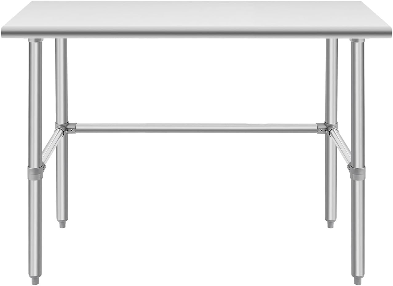 HALLY Open Base Stainless Steel Table 24 x 48 Inches, NSF Commercial Heavy Duty Prep & Work Table with Galvanized Legs for Restaurant, Home and Hotel
