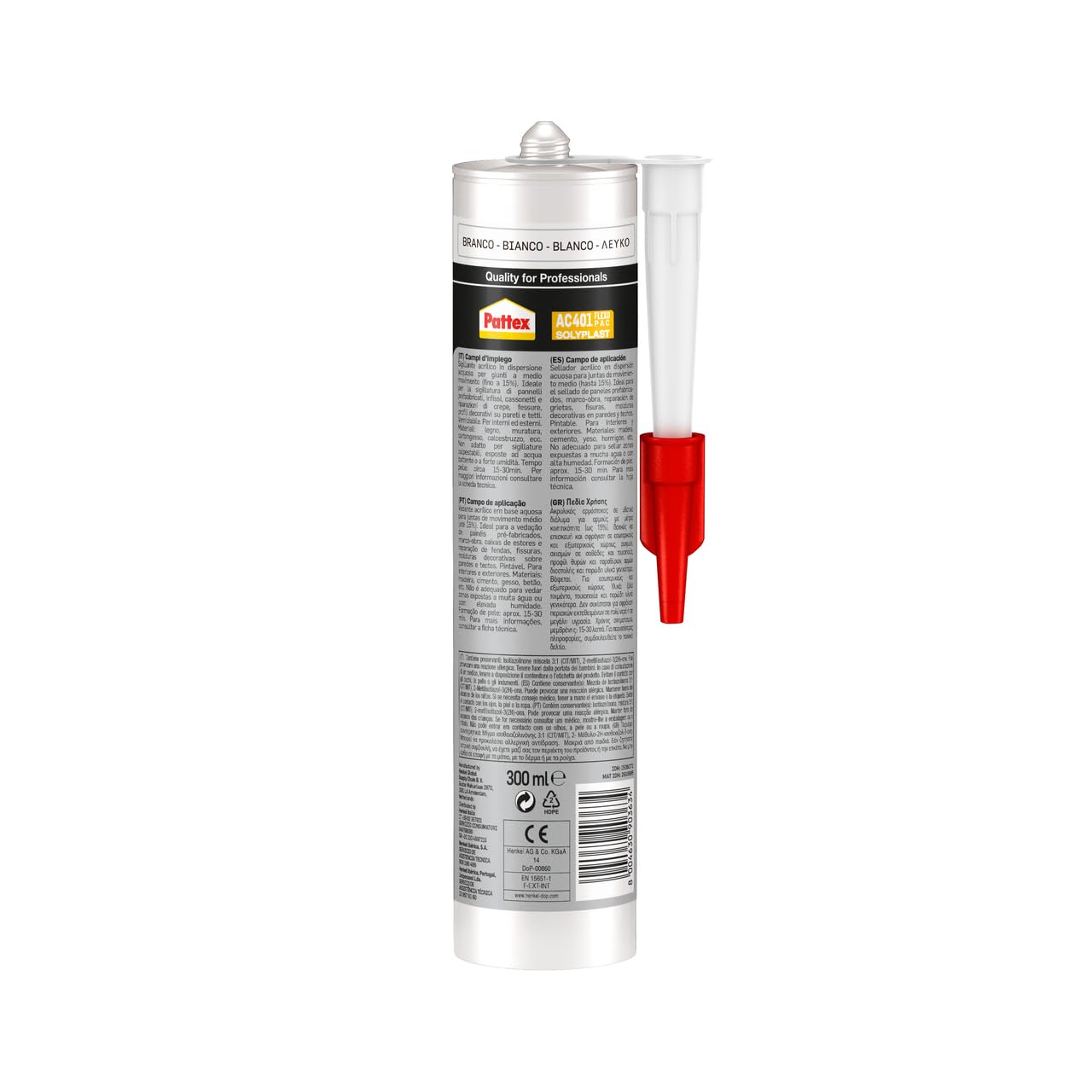 Pattex Sigillante Silicone Acrilico AC 401 Flexo Pac, per Giunti e Crepe, Davanzali, Porte, Battiscopa, Indore, Sigillature per Interni ed Esterni, Sigillante Bianco, Cartuccia da 300ml