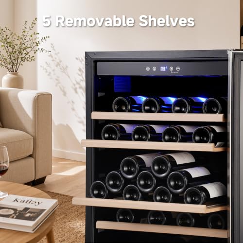 Image of BODEGACOOLER 24 Inch Single Zone Wine Fridge, 41℉ to 72℉, Holds 52 Bottles | Noise Level Below 42 dB, 6-Tier Beech Wood Shelves, Built-in or Freestanding Installation, For Home Kitchen Office