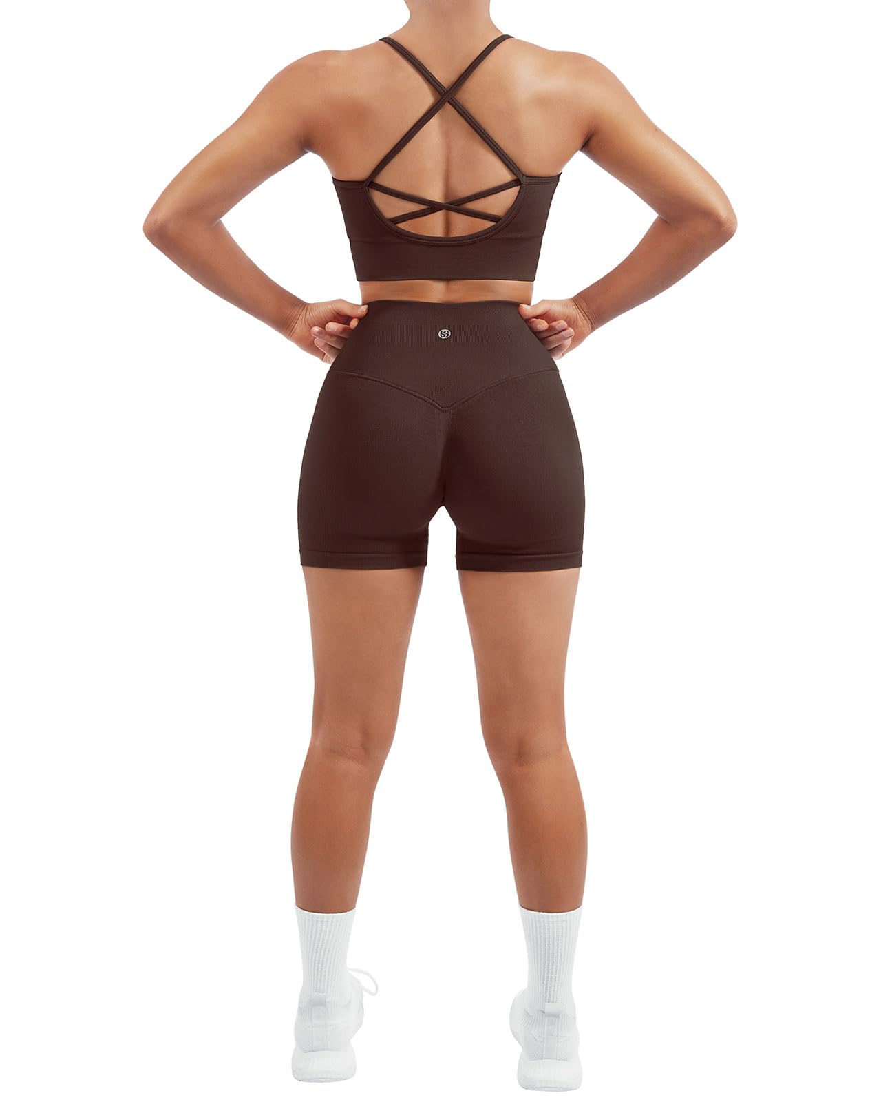 SUUKSESS Women Seamless Workout Sets Criss Cross Sports Bra Gym Outfits