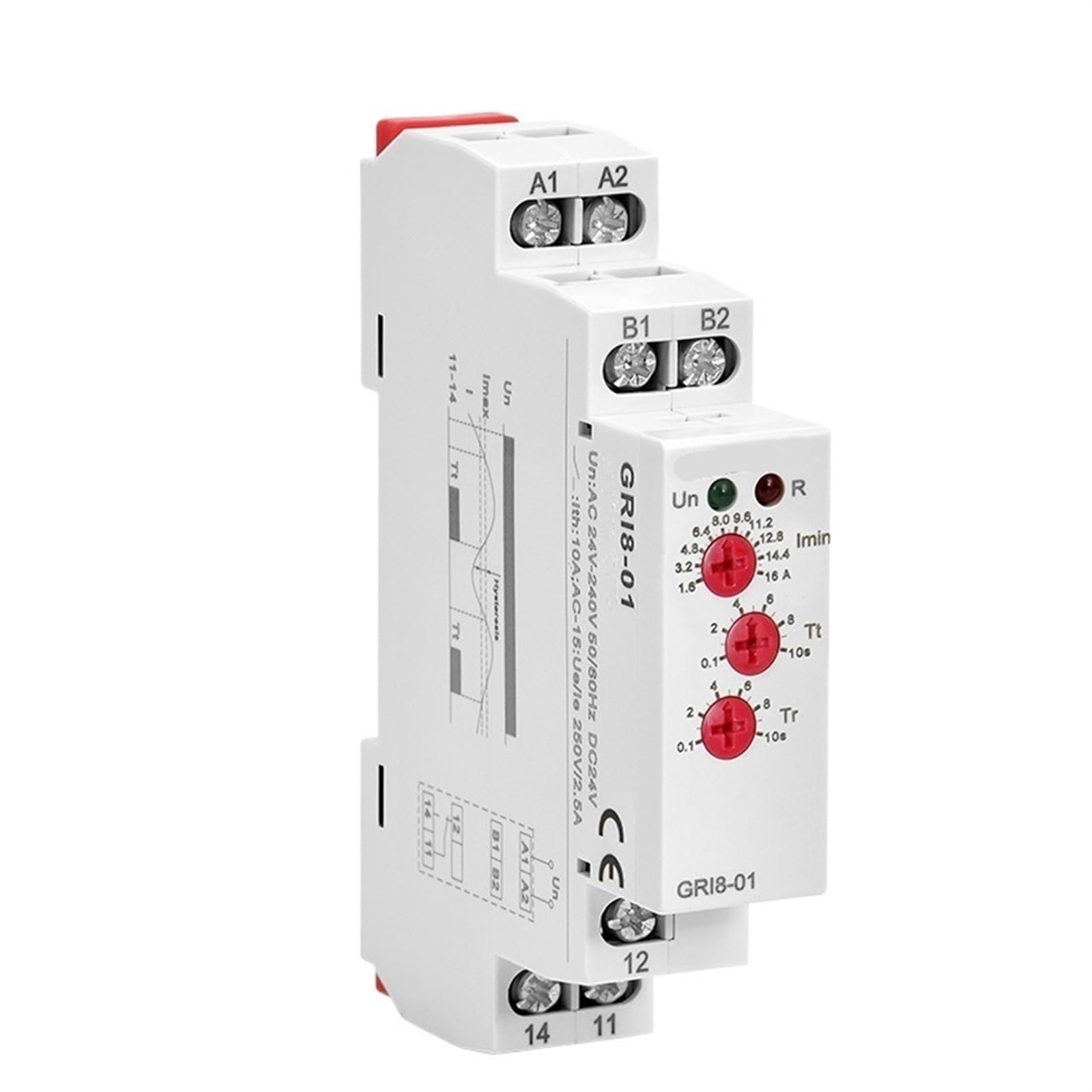 Intervallo di monitoraggio del relè di Corrente GRI8 Interruttore di sovracorrente e sottocorrente 0,05 A-16 A AC24-240V O DC24V(Gri8-04,1.6-16A)