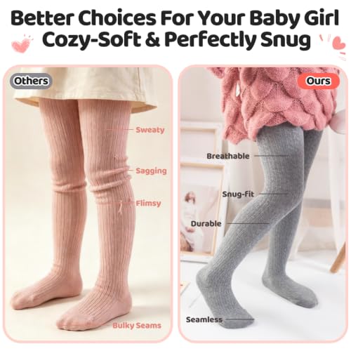 Image of vanberfia Baby Girls Tights Cable Knit Leggings Stockings Cotton 3 Pack Pantyhose Infants Toddlers 2-8T