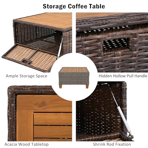 Merax 8-Piece Wicker Outdoor Patio Waterproof Sofa Set with Thick Cushion, Rattan Swivel Rocking Chairs & Acacia Storage Table, Couch Set for Backyard, Blue - Image 6