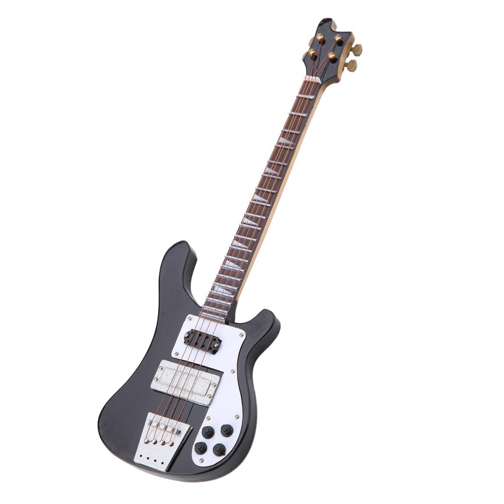 Mini chitarra elettrica in legno, Replica di chitarra in miniatura, strumento musicale in legno, ornamento di strumento in miniatura, modello di chitarre basso con supporto, decorazione per casa