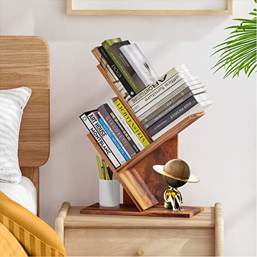 R Ruisheng Wood Tree Bookshelf, 3 Shelves Display Bookcase For Books/Magazines/Cds, Desk Standing Book Shelves Organizer For Office, Bedroom, Living Room #TOP5