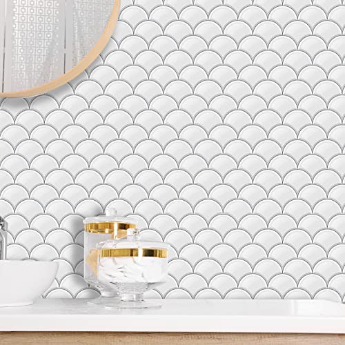 LWLFC Credence Adhesive pour Cuisine 20X20 Écailles De Poisson Blanc Stickers Muraux Carrelage Adhesif Mural Salle Bain Dalle Pvc Murale (10 Pièces), 20x20cm Cover