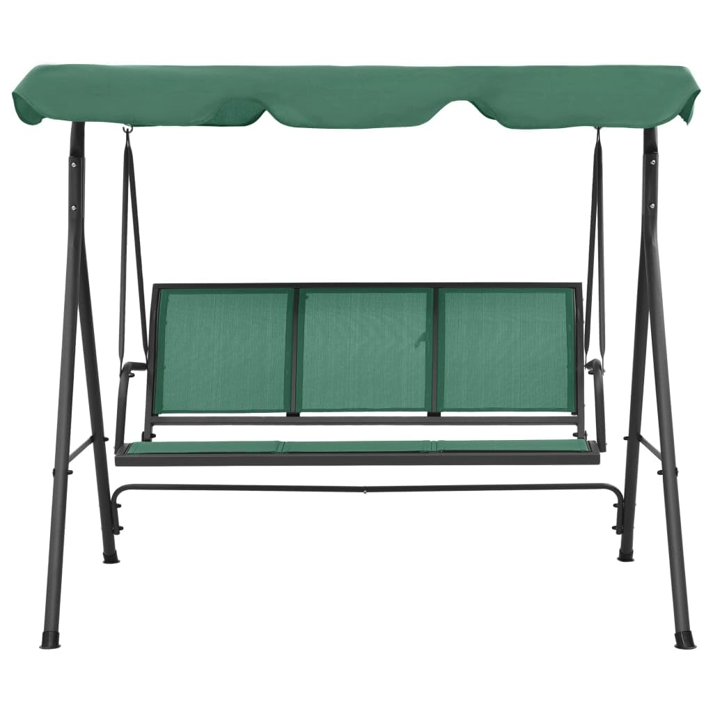 vidaXL Dondolo da giardino, 170 cm, 3 posti, telaio in textilene/acciaio, per esterni, patio, baldacchino, confortevole, colore verde