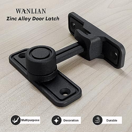 WANLIAN 90 Degree Barn Door Lock Zinc Alloy Heavy Duty Sliding Door Lock Pocket Door Lock for 180 Degree, Black - Image 2