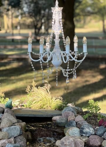 Image of Outdoor 12V Plug-in 6-Light Crystal Chandelier, White