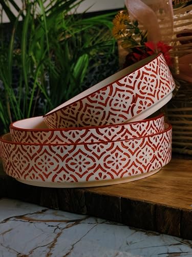 Image of Niyara Stoneware Handmade Ceramic Stylish Premium Serving Bowls /Salad Tray Microwave Dishwasher Safe (red Salad Bowl Set of 3)