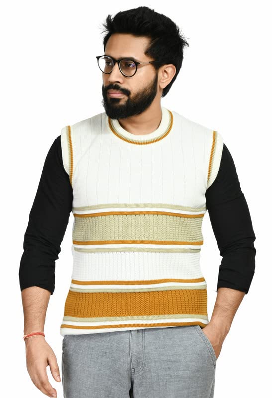 manra Men Round Neck Wide Stripe Sleeveless Woolen Winter Pullover Sweater_ (Men OSWAL Sleeveless Sweater/Size 38-40)-picture-17