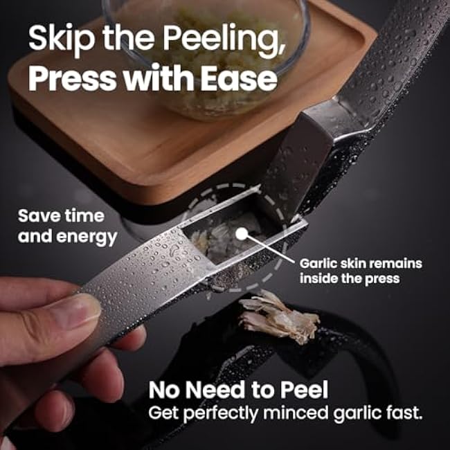 No Peeling Required Garlic Press Stainless Steel with Detachable Handle for Fine Mincing-Premium Garlic Mincer Tool, Rust-Proof, Easy to Clean, Dishwasher Safe Garlic Crusher with Lifetime Replacement