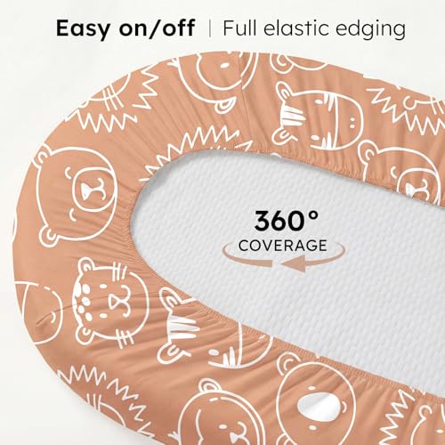 Image of Baby Bassinet Sheets, 3 Pack Fitted Bassinet Mattress Sheets, Compatible with Halo Bassinest Swivel Sleeper & Oval Hourglass Rectangle Mattress, Ultra Soft Orange Animal World