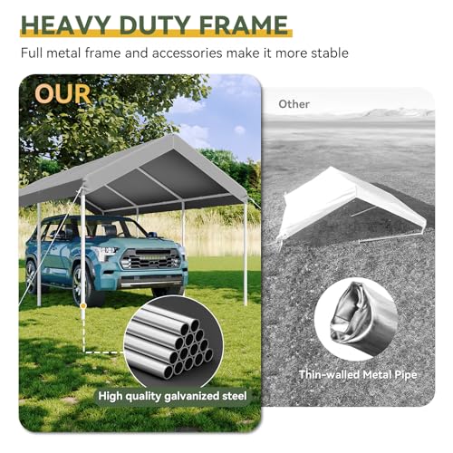 Image of Aoxun 10x20 FT Carport, Heavy Duty Car Canopy Portable Garage, Gray