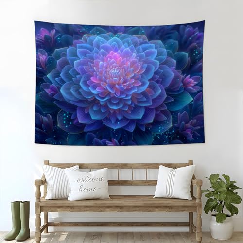 Tapisserie psychédélique mandala grand format bleu motif artistique imprimé