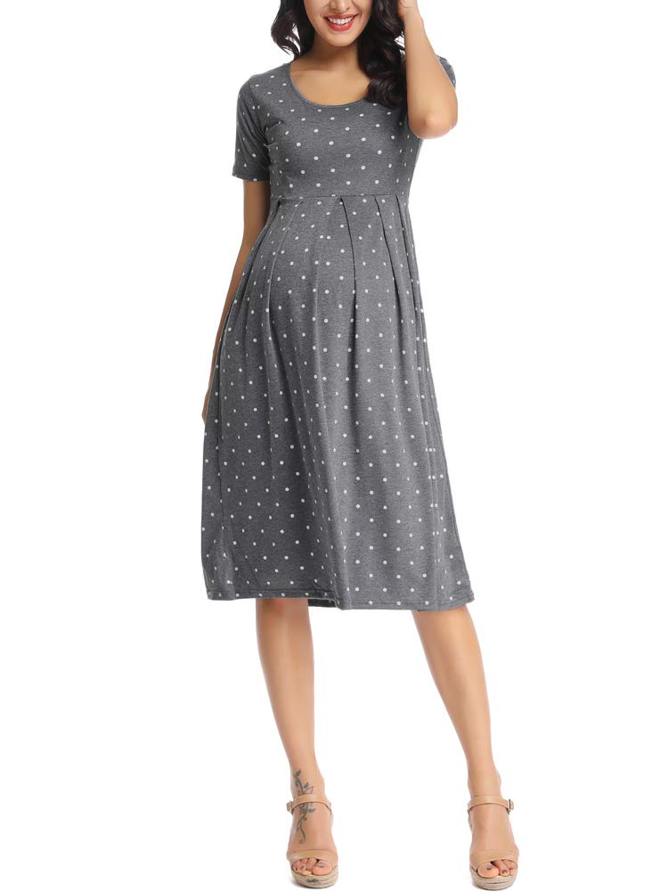 Vestido de maternidad de manga corta para mujer, casual, acampanado, vestido midi para embarazada