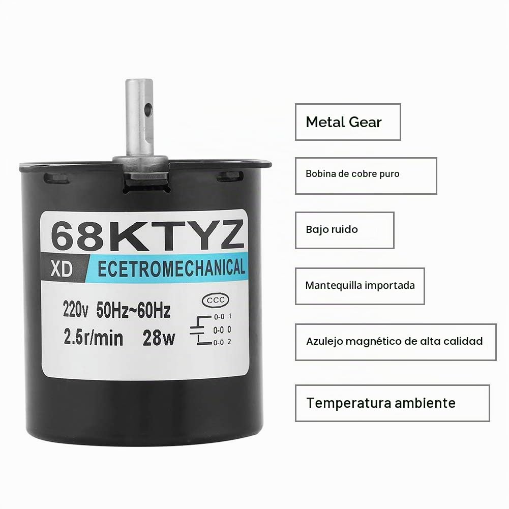 68KTYZ AC 220V 28W Motor Síncrono, Motor síncrono de Imán Permanente Ajustable CW/CCW 2.5RPM Motor Eléctrico Pequeño de Baja Velocidad para Asador Giratorio