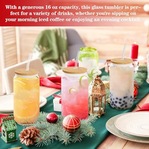 MEIMUCUL Drinking Glasses with Lid and Straw, 500ml Iced Coffee Glass, Set of 6 Can Shaped Drinking Glasses - Image 4