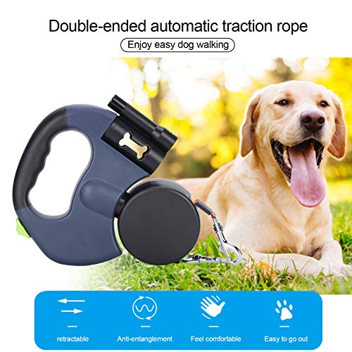 Dual Retractable Dog Leash, Double-Head Lockable Extendable Pet Leash with LED Flashlight, 9.8ft Reflective Nylon Ribbon - Image 3