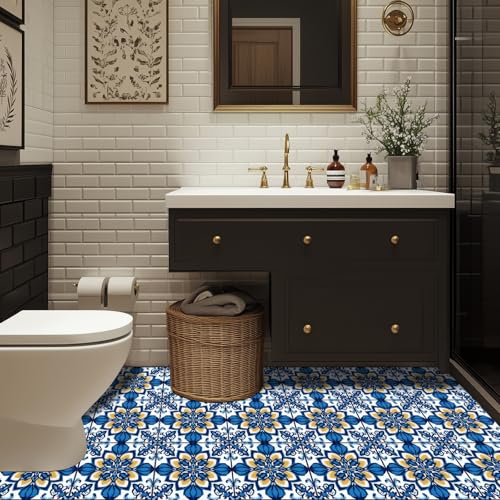 HOMETITUTE 10PCS 12x12 Inch Mediterranean Blue Floral Peel and Stick Floor Tiles Removable Self Adhesive Vinyl Flooring Stickers for Kitchen Bathroom Entryway Home Decor HOMETITUTE 10PCS 12x12 Inch Mediterranean Blue Floral Peel and Stick Floor Tiles Removable Self Adhesive Vinyl Flooring Stickers for Kitchen Bathroom Entryway Home Decor