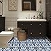 HOMETITUTE 10PCS 12x12 Inch Mediterranean Blue Floral Peel and Stick Floor Tiles Removable Self Adhesive Vinyl Flooring Stickers for Kitchen Bathroom Entryway Home Decor