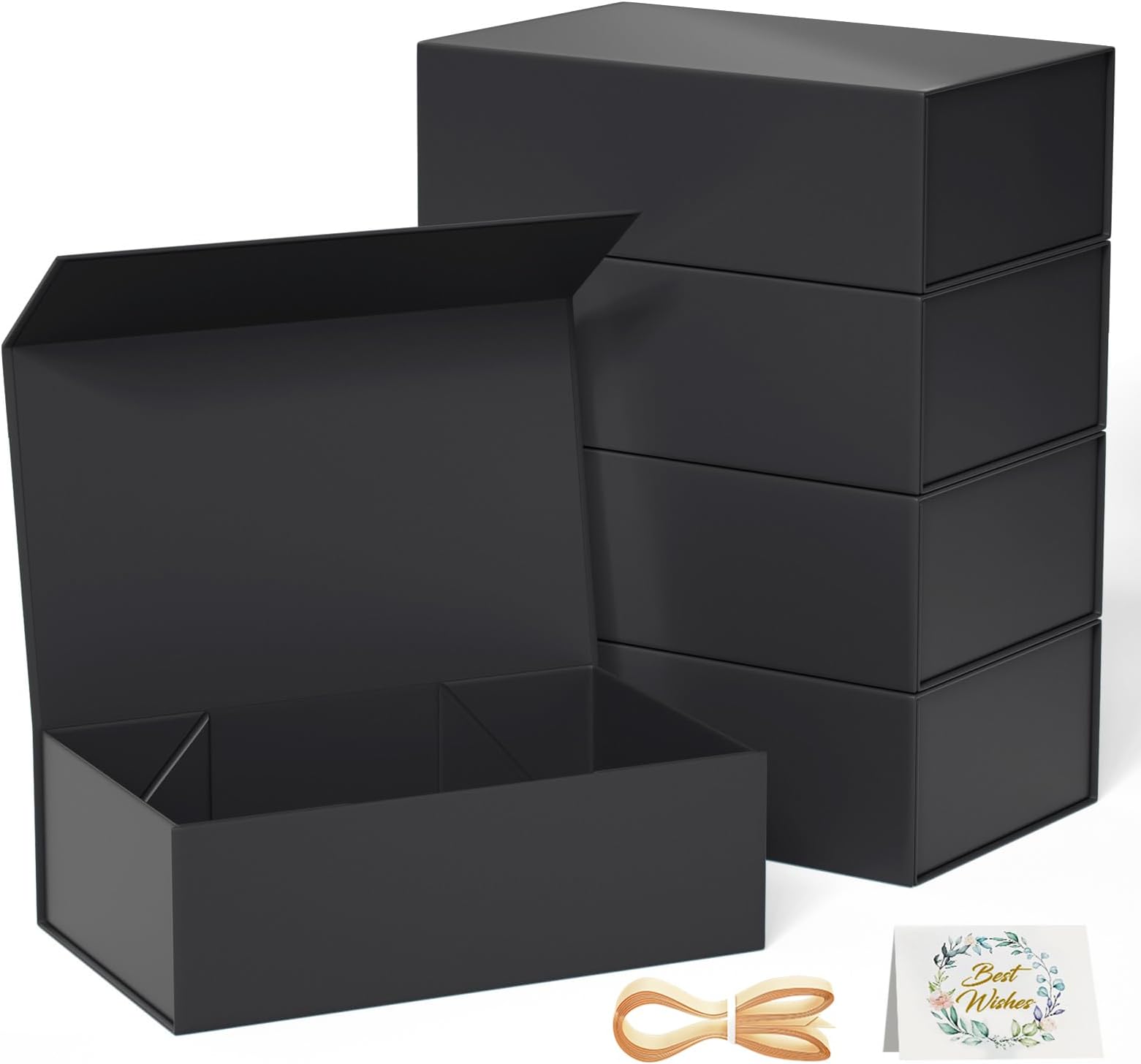 RYDDOY 5 Pack Black Gift Box, 9.5x6x3'' Gift boxes for Presents with Lids Magnetic Closure Rectangle Collapsible for Groomsman Proposal Box, Wedding, Christmas, Halloween, Birthday Gift Packging