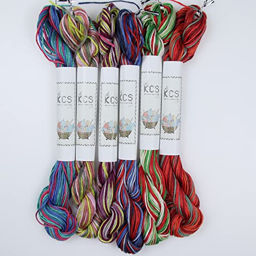 Image of KCS Big skeins of 25 Meters Size 25 Color Variegated Cross Stitch Stranded Threads,6 skeins,06