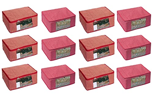 Image of Organizer Bag Clothe|Foldable Organizer|Cotton Saree Cover Closet Orgnizer /Saree Bags for Wardrobe Orgnizer Clothe Covers |Dress Organizer|Dress Clothe (Pack of 12, Pink + Red)